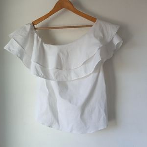 White House Black Market White Ruffle Blouse
